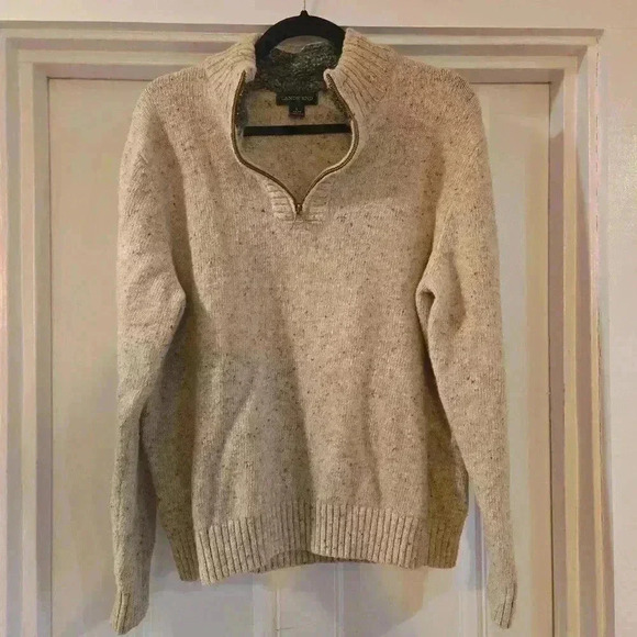 Lands End Womens Wool 1/4 Zip Long Sleeve Pullover Knit Sweater Tan Size Large - Picture 3 of 8